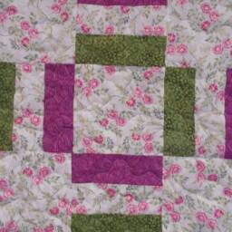 "Handmade Pink Rose Lap Quilt Purple & Green Throw - 46"" X 53" - thumbnail 2