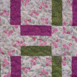 "Handmade Pink Rose Lap Quilt Purple & Green Throw - 46"" X 53" - thumbnail 3