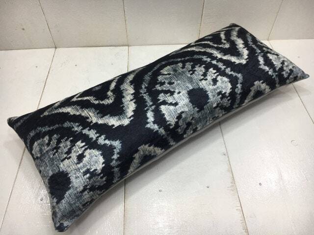 Handwoven Silk Ikat Lumbar Pillow Cover, Modern Accent - 10x24 - image 1