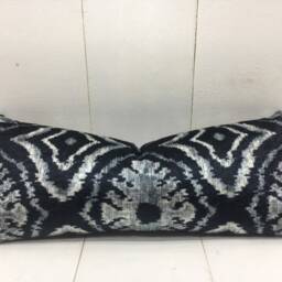 Handwoven Silk Ikat Lumbar Pillow Cover, Modern Accent - 10x24 - thumbnail 2