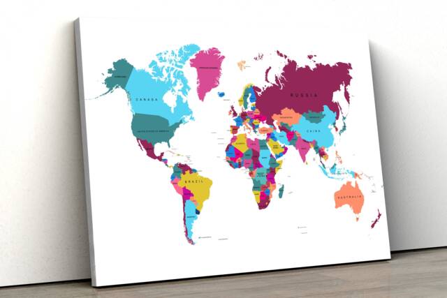 World Map Atlas Colourful Country Names Large Canvas Art Print Gift A0 A1 A2 A3 A4 - image 1