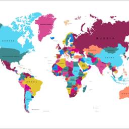 World Map Atlas Colourful Country Names Large Canvas Art Print Gift A0 A1 A2 A3 A4 - thumbnail 2
