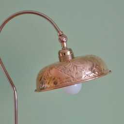 Antique Copper Table Lamp Art Deco Floral Design, Marble Base - thumbnail 4