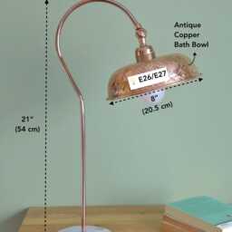Antique Copper Table Lamp Art Deco Floral Design, Marble Base - thumbnail 3