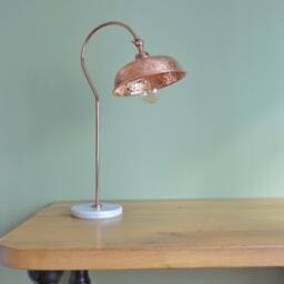 Antique Copper Table Lamp Art Deco Floral Design, Marble Base - thumbnail 2