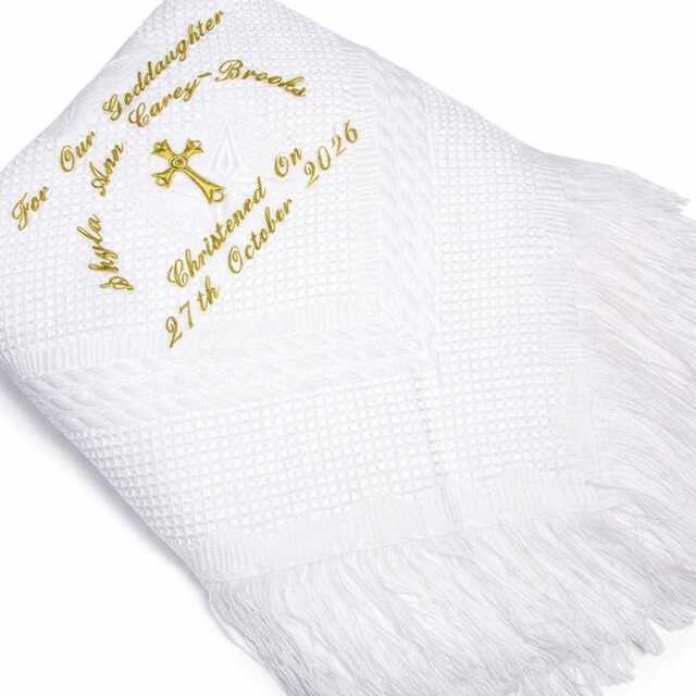 Personalised Baby Blanket Shawl Christening Baptism Goddaughter Godson Gift