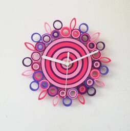 Small Wall Clock, Paper Inusual Silent Purple Pink Fuchsia Liliac Decor, Home Clock - thumbnail 1