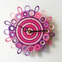 Small Wall Clock, Paper Inusual Silent Purple Pink Fuchsia Liliac Decor, Home Clock - thumbnail 2