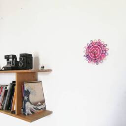 Small Wall Clock, Paper Inusual Silent Purple Pink Fuchsia Liliac Decor, Home Clock - thumbnail 3