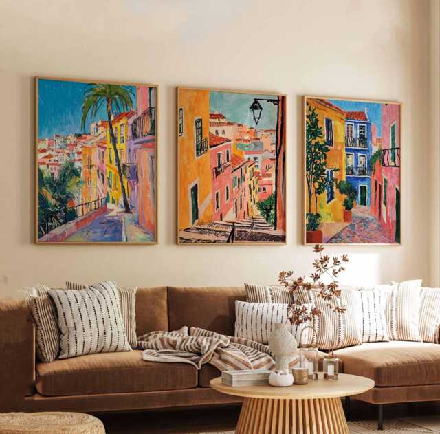Set Of 3 Lisbon Portugal Travel Posters, Cityscape Wall Art Prints, Portuguese Architecture Decor, Print Gift - image 1