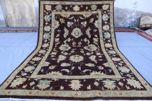 4x6 Afghan Oushak Rug, Hand Knotted Wool Area Natural Dyes Maroon Burgundy Beige Green Rug, Contemporary Turkish Rug - Rugs For Bedroom - image 1