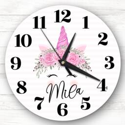 Girls Room Watercolour Floral Unicorn Custom Gift Personalised Clock - thumbnail 1