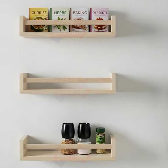 Floating Shelves Wooden Wall Shelf Set Kitchen Decor Storage Rack Home - image 1
