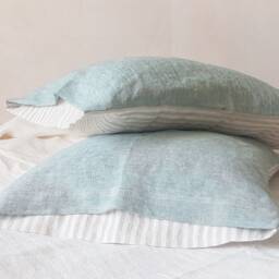 Linen Pillowcase, Reversible Euro Pillow Sham - Bluish Green, Off-White Or Striped Standard Queen King Body Cover - thumbnail 4