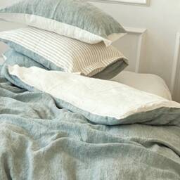 Linen Pillowcase, Reversible Euro Pillow Sham - Bluish Green, Off-White Or Striped Standard Queen King Body Cover - thumbnail 3