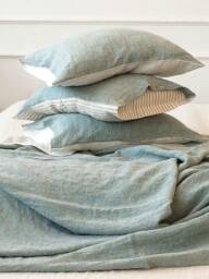 Linen Pillowcase, Reversible Euro Pillow Sham - Bluish Green, Off-White Or Striped Standard Queen King Body Cover
