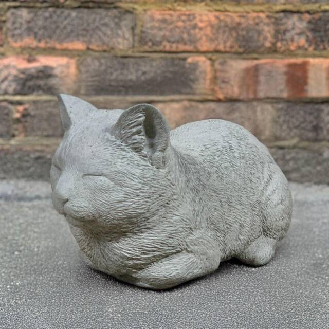 Stone Sleeping Kitty Statue Concrete Cat Figurine Garden Pet Sculpture Cement Memorial Kitten Art Outdoor Home Decoration Kitten Lover Gift - image 1