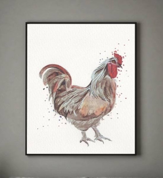 Cockerel Watercolor Print, Farmhouse Rooster Wall Art - image 1