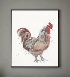 Cockerel Watercolor Print, Farmhouse Rooster Wall Art - thumbnail 1