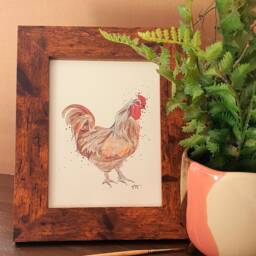 Cockerel Watercolor Print, Farmhouse Rooster Wall Art - thumbnail 2