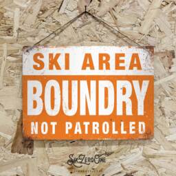 Ski Area Boundry Metal Sign Portrait. Vintage Worn Rusty Look Print Holiday Slopes Alpes Skiing Snowboarding - thumbnail 2