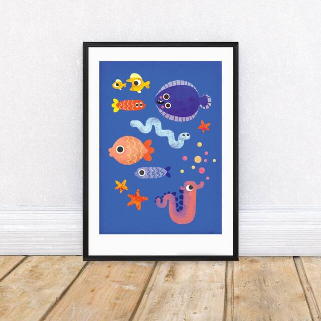 Fish Faces Art Print - Sea Creature Illustration, Kids Nursery Or Bedroom Decor - image 1