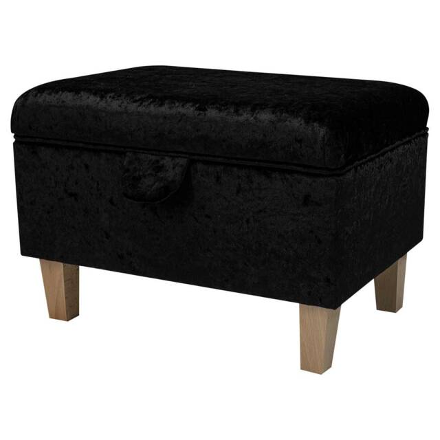 Black Crushed Velvet Handmade Storage Ottoman Footstool - Upholstered Pouffe Toy Box British Bespoke Made - image 1