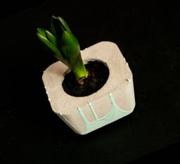 Cubic Grey Concrete Cast Planeter Decorated With Aqua Colour Paint Drippings - Plant No Incluced - thumbnail 1