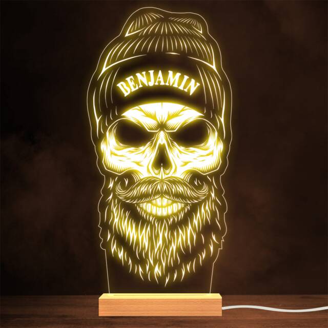 Skull Beard & Beanie Cool Gothic Grunge Personalised Gift Lamp Night Light - image 1