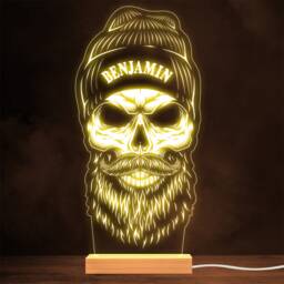 Skull Beard & Beanie Cool Gothic Grunge Personalised Gift Lamp Night Light - thumbnail 1