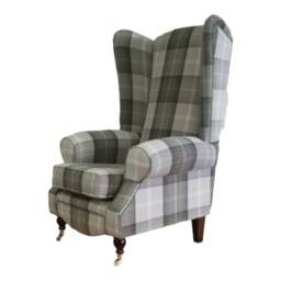 Queen Anne Wingback Chair Extra Tall Tartan Fireside Armchair - thumbnail 1