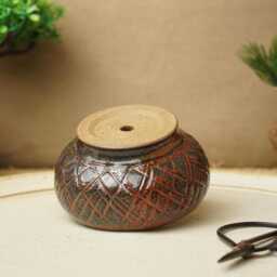 Handmade Red Black Mame Bonsai Pot. 8.5cm Diameter, 4cm High. G2511.2 - thumbnail 3