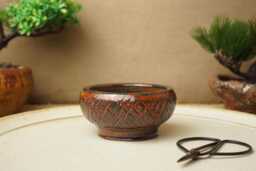 Handmade Red Black Mame Bonsai Pot. 8.5cm Diameter, 4cm High. G2511.2 - thumbnail 1