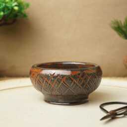 Handmade Red Black Mame Bonsai Pot. 8.5cm Diameter, 4cm High. G2511.2 - thumbnail 2