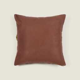 Handcrafted Earthy Brown Autumn Winter Floral Wool Felt Embroidered & Applique Cushion Cover With Fringe - 18x18 - thumbnail 3