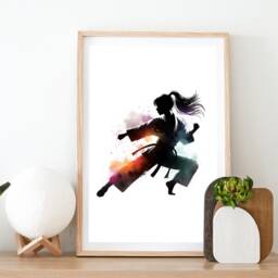 Girls Karate Bedroom Print - Set Of 3 Posters - Watercolour Art Prints Decor Poster Wall Pictures Kids Fight Sport Gifts - thumbnail 2
