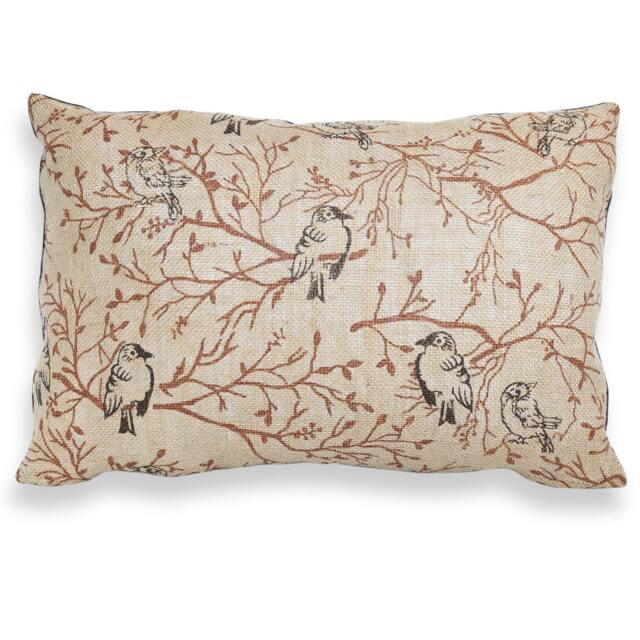 Bird On Branch Burlap Reversible Lumbar Pillow Cover - Birdwatcher, Birding, Bird-Lover, Ornithophile, Aviphile Gift Modern Rustic D??cor - image 1
