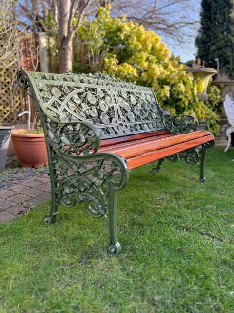 Coalbrookdale Nasturtium Garden Bench in Green With Sapele Slats - image 1