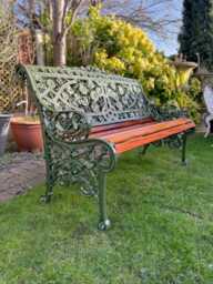 Coalbrookdale Nasturtium Garden Bench in Green With Sapele Slats - thumbnail 1