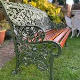 Coalbrookdale Nasturtium Garden Bench in Green With Sapele Slats - thumbnail 2