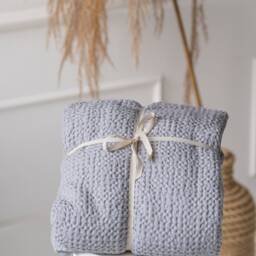 Linen Waffle Blanket Throw, Natural Cotton Plaid Bed Cover, Cozy Summer Blanket, Housewarming Gift, Light Grey, Size 83x91 - thumbnail 2