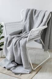 Linen Waffle Blanket Throw, Natural Cotton Plaid Bed Cover, Cozy Summer Blanket, Housewarming Gift, Light Grey, Size 83x91