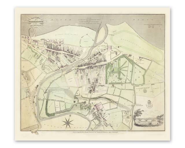 Musselburgh Map - Hay's New Plan Of & Its Environs 1824 Edinburgh Wall Art Print Antique Maps Ancient Scotland - image 1
