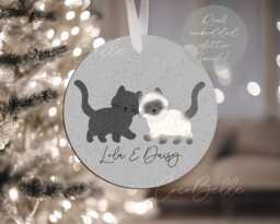 Personalised Cat Bauble, Any Colour Cartoon Digital Illustration Real Glitter Name Christmas Gift Shorthair Longhair Lover Owner Ragdoll - thumbnail 1