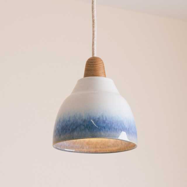 Blue & White Small Element Pendant Light in Ceramic Oak - image 1