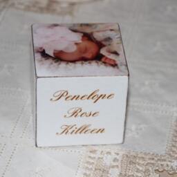 Baby Girl Or Boy Announcement/Soft & Elegant Wooden Blocks Personalized Penelope Wooden Block Hostess Gift Idea