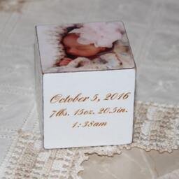 Baby Girl Or Boy Announcement/Soft & Elegant Wooden Blocks Personalized Penelope Wooden Block Hostess Gift Idea - thumbnail 3