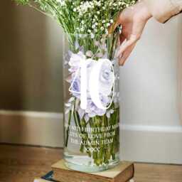 Personalised 40Th Birthday Watercolour Flowers Cylinder Glass Vase - Choice Of Colours - thumbnail 1