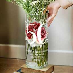 Personalised 40Th Birthday Watercolour Flowers Cylinder Glass Vase - Choice Of Colours - thumbnail 3