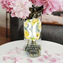 Personalised 40Th Birthday Watercolour Flowers Cylinder Glass Vase - Choice Of Colours - thumbnail 2